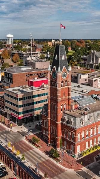 Belleville City Hall clock tower above the downtown core
